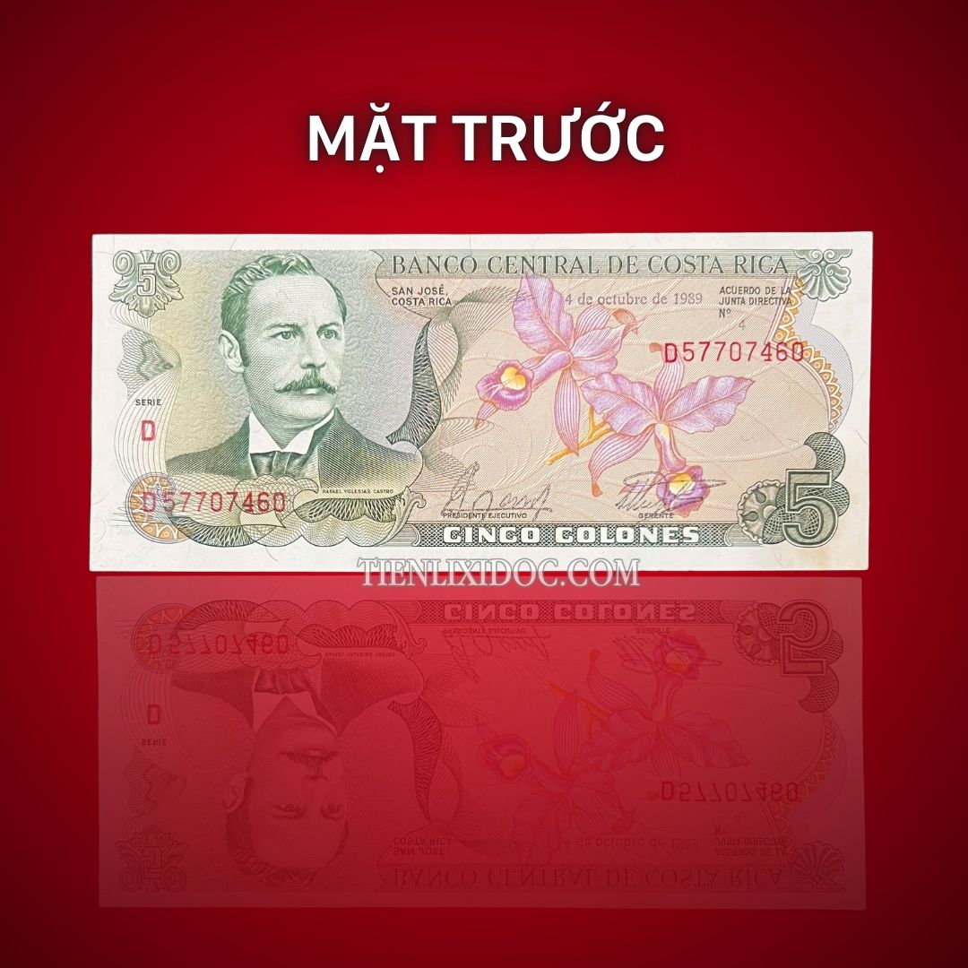 Mặt trước Tờ tiền Costa Rica 5 colones Mua May Bán Đắt