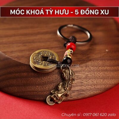 Móc Khóa Tỳ Hưu Đồng Xu Hút Lộc Cho Phong Thủy Gia Đình