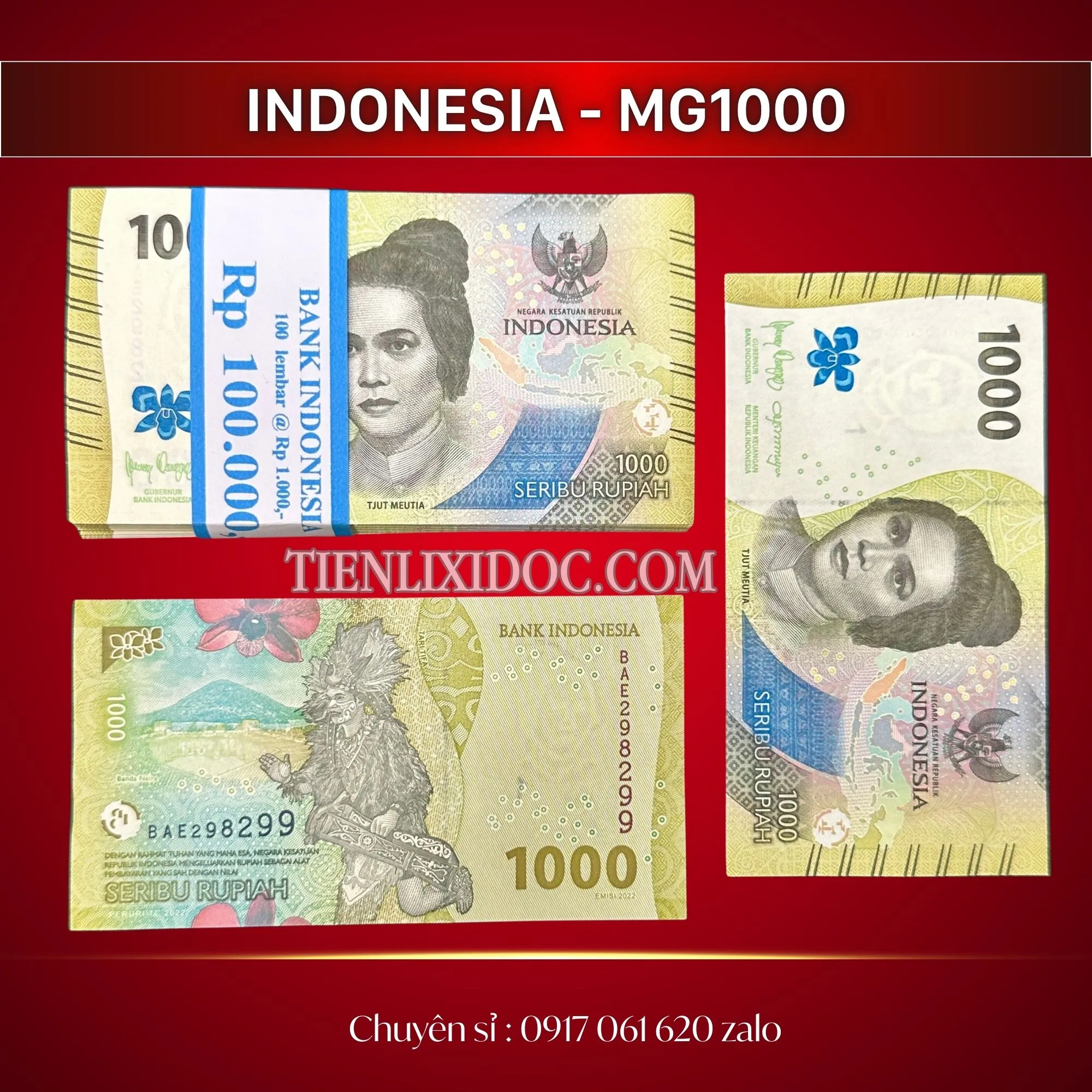100 Tờ Tiền Indonesia 1000 Rupiah 2022 UNC
