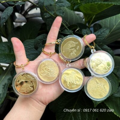 Móc Khóa Đồng Xu 12 Con Giáp Mạ Vàng