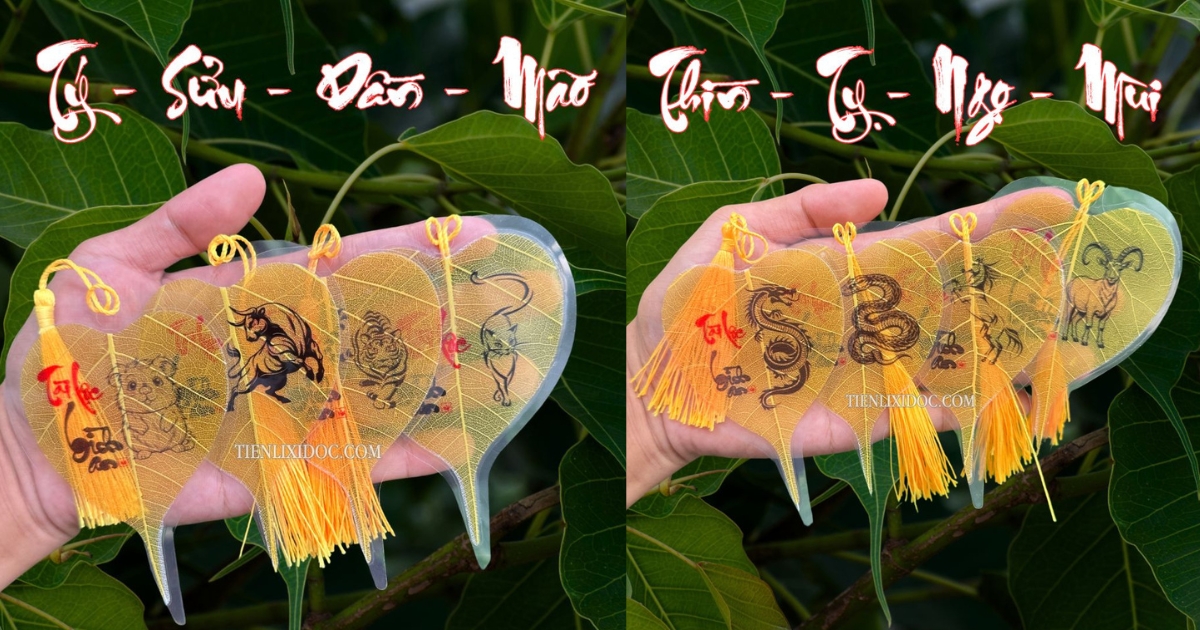 Lá bồ đề in hình 12 con giáp Việt Nam